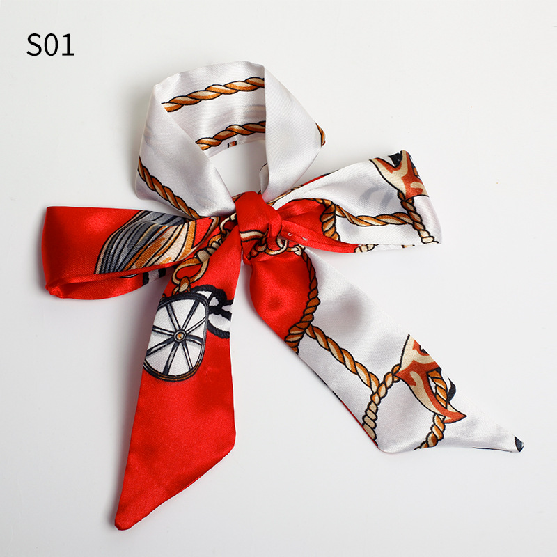 summer scarf Silk Scarf Factory Wholesale Tie Bag Tie Hair Bow Long Hair Band Ribbon Small Silk Scarf Gift Box Hand Gift Tie