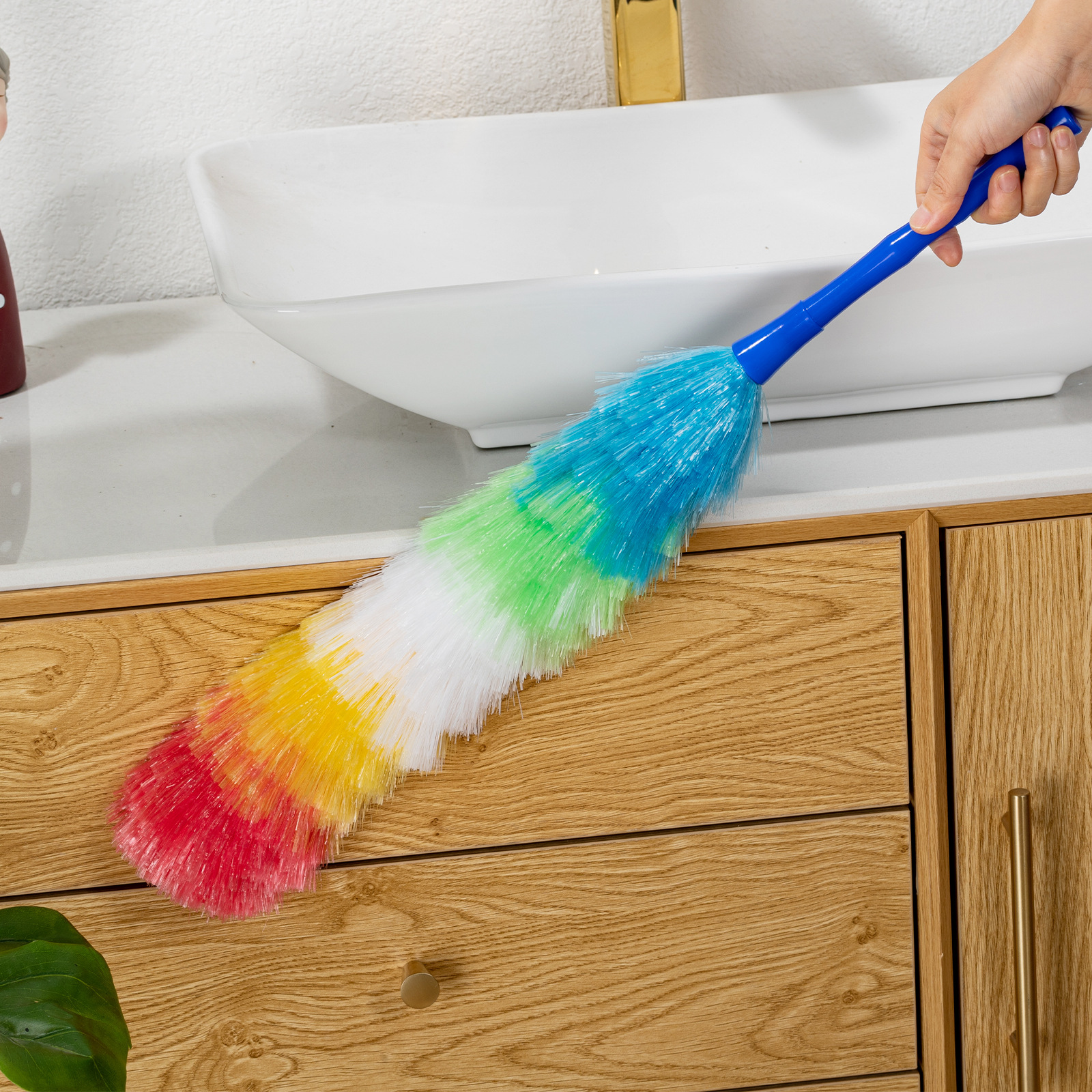 塑料彩虹五节色鸡毛掸子除尘家用扫灰除尘清洁工具办公室用