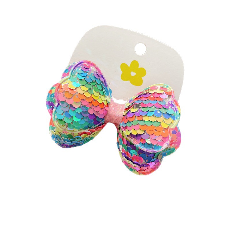 Children's Barrettes Korean-Style Double-Layer Bow Sequined Girls Performance Side Clip Girls Bun Cute Sweet Hair Pin