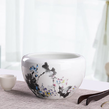 白瓷茶洗缸大号特大陶瓷家用中式茶具配件洗茶杯盆水盂建水茶渣桶