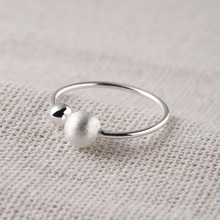 925纯银磨砂拉丝圆球戒指女简约时尚个性小众设计感开口指环J5337