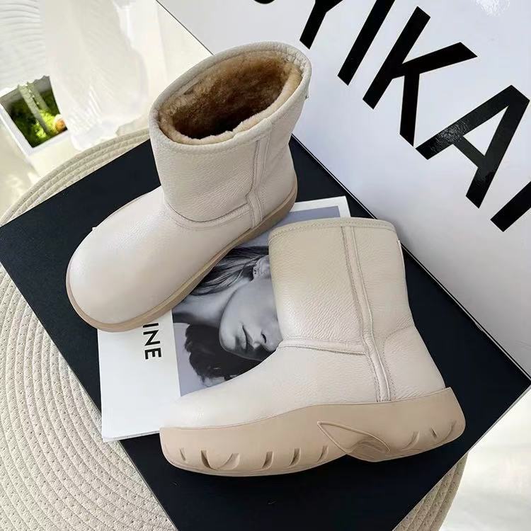 冬季新款雪地靴皮毛一体中筒靴羊羔毛家厚毛保暖雪地棉防滑软底靴