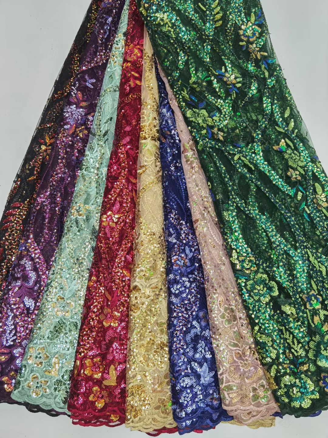 sequin lace亮片立体刺绣水溶蕾丝面料满幅植物花朵网纱布料jx908