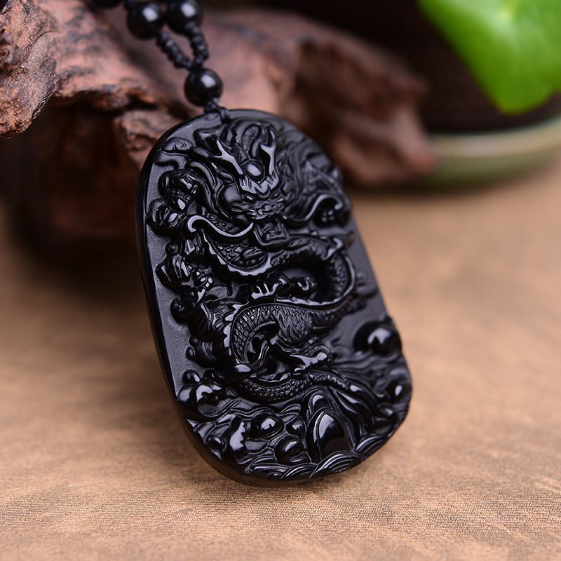 天然黑曜石龙牌吊坠男女大气项链挂坠-阿里巴巴