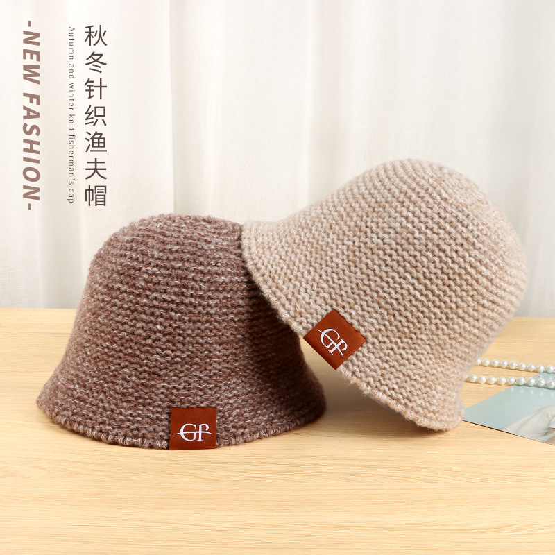 Korean Style Ins Letter Simplicity Fashion All-Match Warm Bucket Hat Japanese Comfortable Bucket Hat Wool Knitted Fisherman Hat