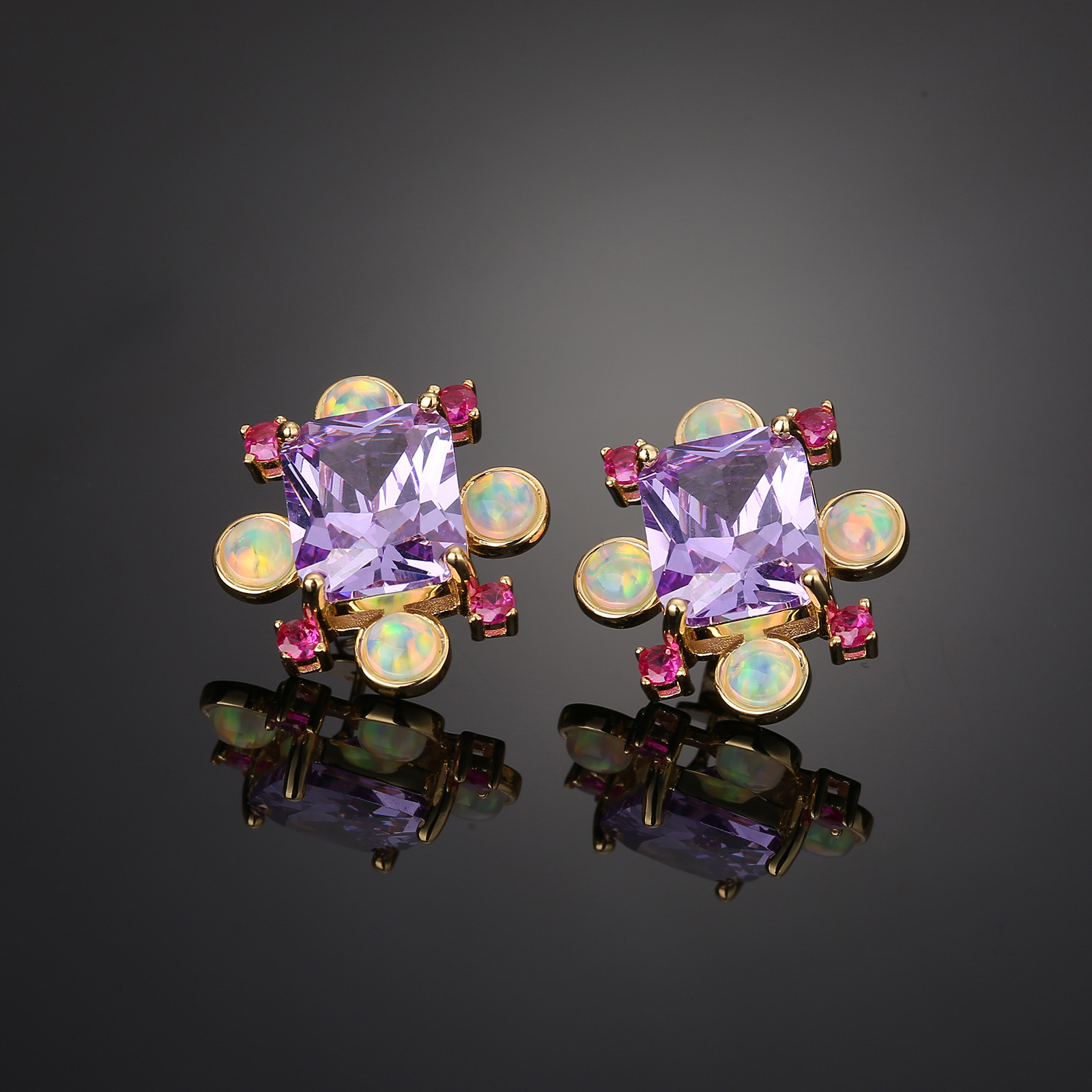 欧美轻奢高级感高碳钻珠宝小众耳钉女925纯银ins复古欧泊彩宝耳饰