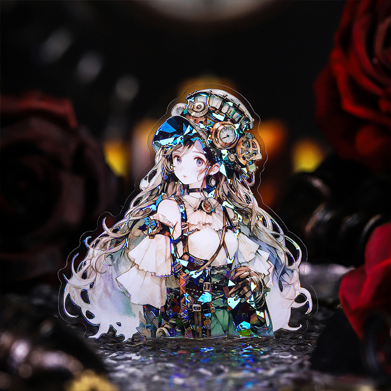 美好的一天贝壳光贴纸 朋克公主系列 手账素材装饰拼贴打底贴6款