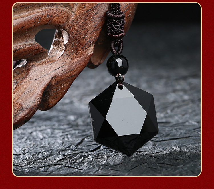 黑曜石吊坠 灵摆能量石 黑曜石六芒星项链 男女士毛衣链 饰品批发