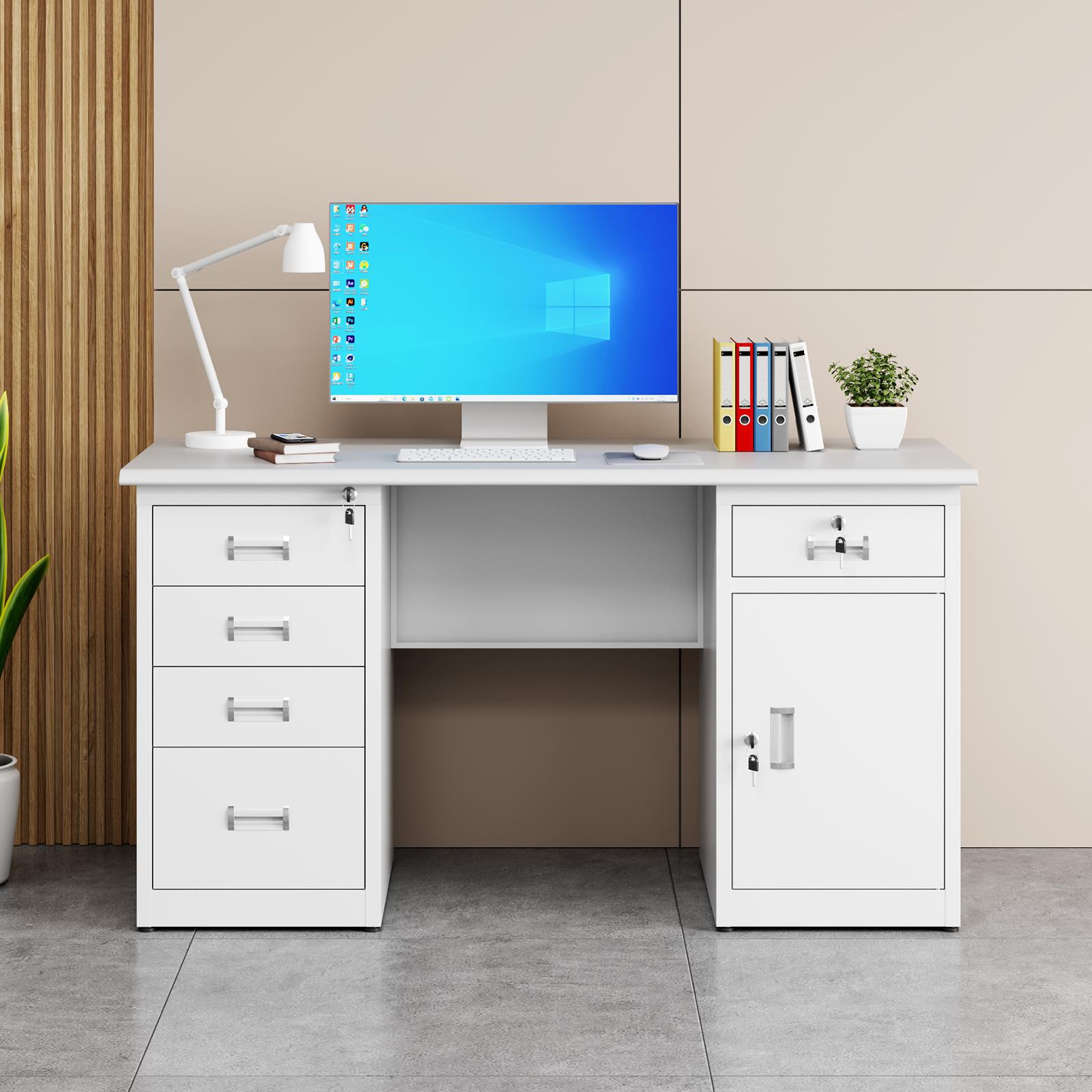 钢制办公桌家用电脑桌铁皮工作台带抽屉写字台财务职员医生工作桌