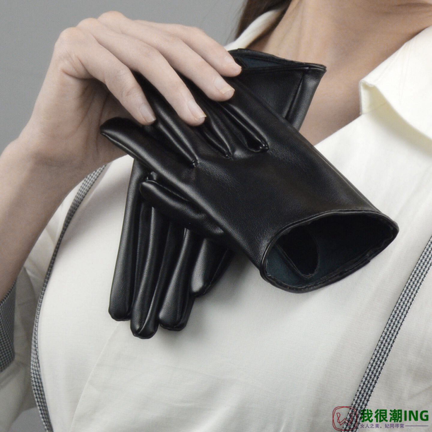 pu镜面亮黑漆皮手套女超短16cm舞演拍照摄影性感ds夜店cos多颜色