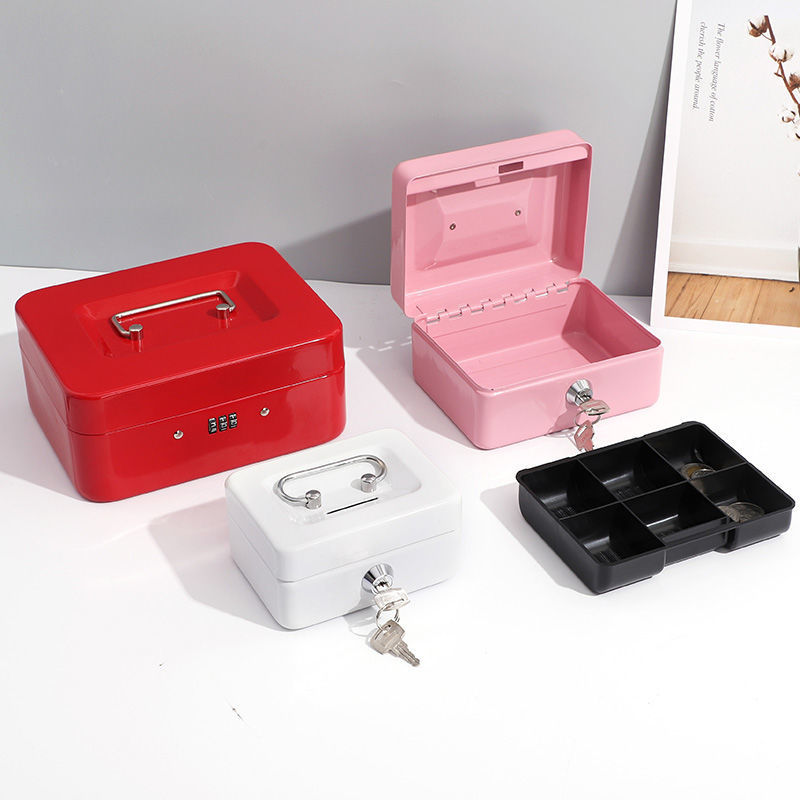 手提金属小钱箱带锁收银箱储蓄罐迷你保险箱收纳铁盒密码钱盒