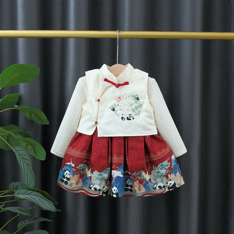 湖州织里童装国风套装新中式小童春秋季马面裙周岁潮直播外贸批发