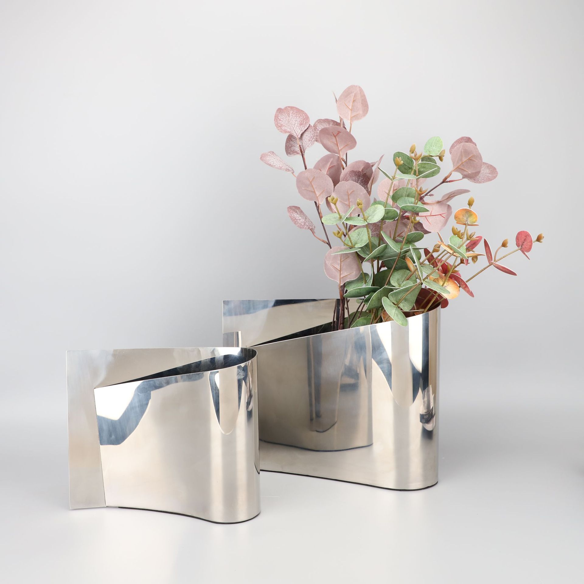 现代简约金属不锈钢斜边花器轻奢摆件样板间家居客厅工艺品摆件