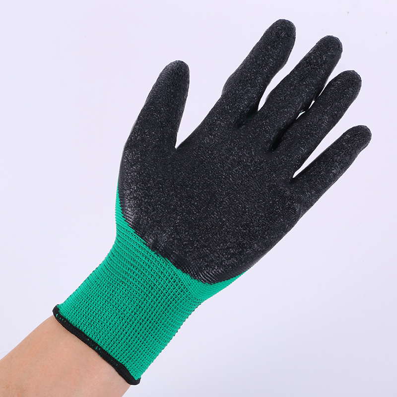 皱纹劳保挂胶手套 半胶工地干活防护手套 浸胶乳胶工人手套批发