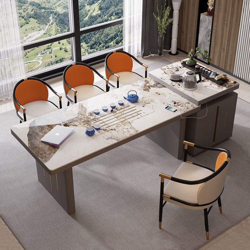 导台餐桌一体轻奢岩板茶桌茶一整套新款茶几岛伸缩茶桌饭桌两用