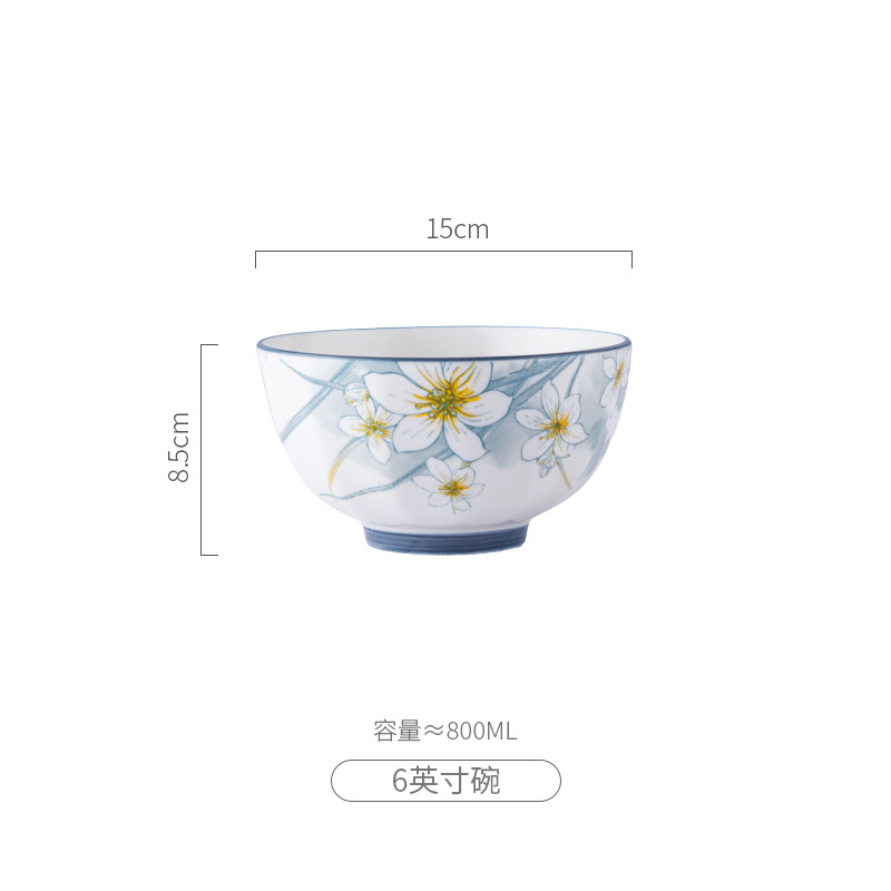 New Chinese Style Ceramic Bowl Household 2023 New Creative Plate Bowl Plate Single Watchband Handle Good-looking Rice Bowl