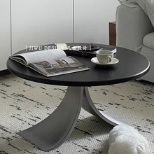 中古风实木圆形茶几客厅家用圆形餐桌简约现代设计师款小户型矮桌