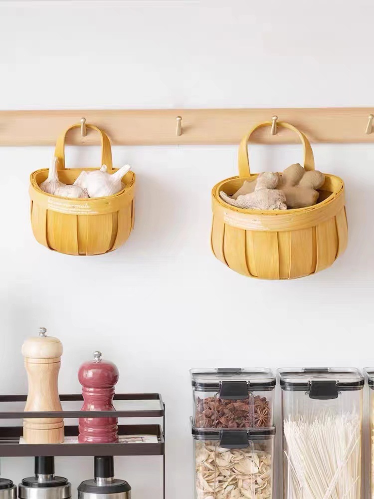 Ginger and Garlic Storage Fantastic Wall Hanging Small Basket Woven Handmade Bamboo Basket Factory Direct Supply