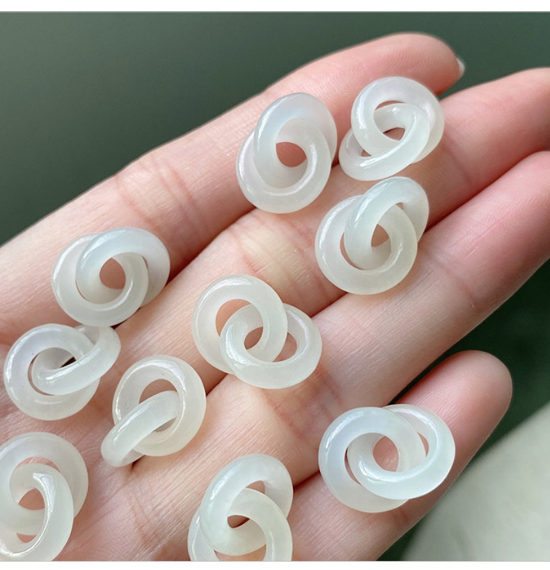 和田玉双环手编绳 环环相扣面包扣玉石手链diy女款优雅小清新饰品