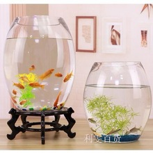 流水鱼缸家用客玻璃创意圆形水培透明客厅桌面小型金鱼迷你小鱼缸