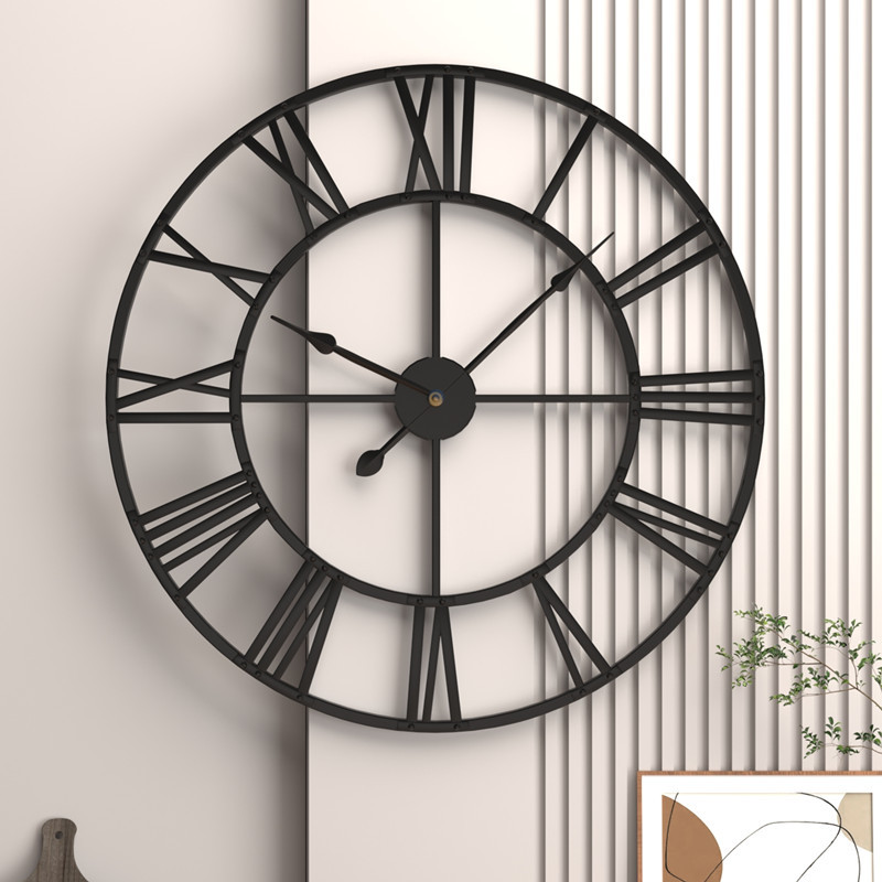 Cross-Border Household Retro Living Room Iron Wall Clock Nordic Decoration Clock round Roman Mute Clock Factory Wholesale