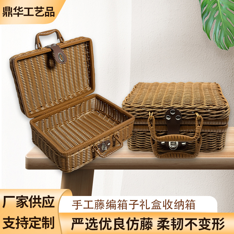 Manufacturer Retro Storage Luggage Photo Props Storage Box Plastic Woven Storage Box Wedding Candies Box Gift Suitcase