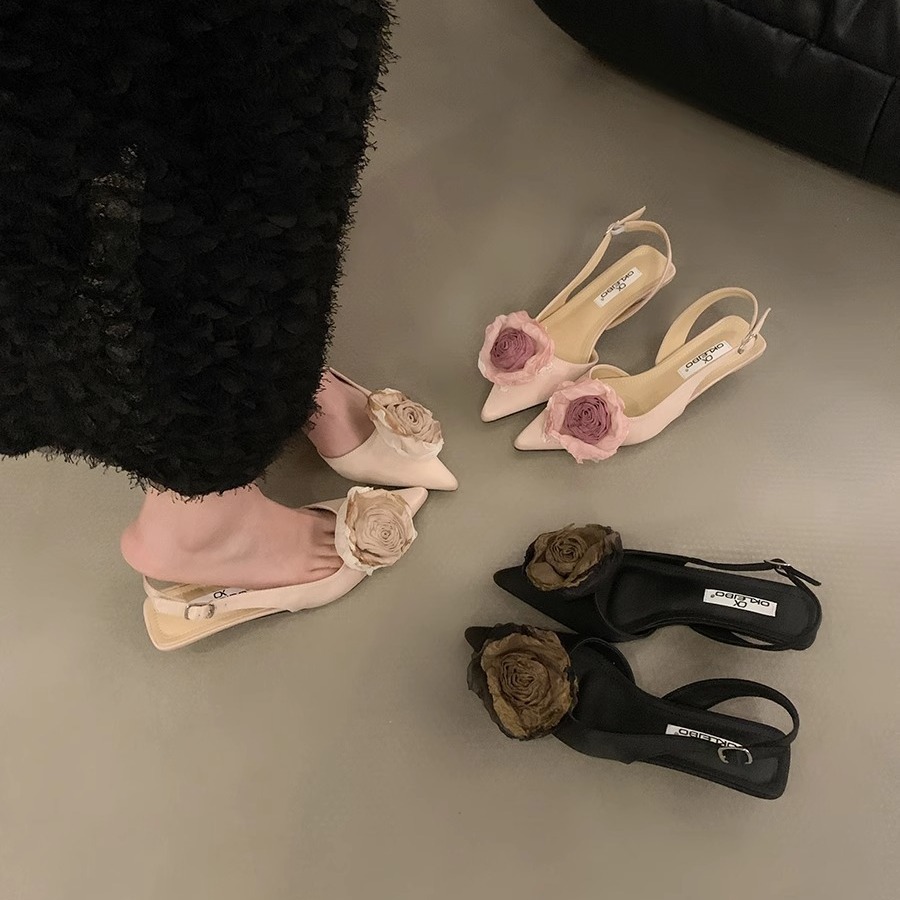 法式高跟鞋粉色包头凉鞋女鞋子2024春季新款春夏仙女风尖头鞋单鞋