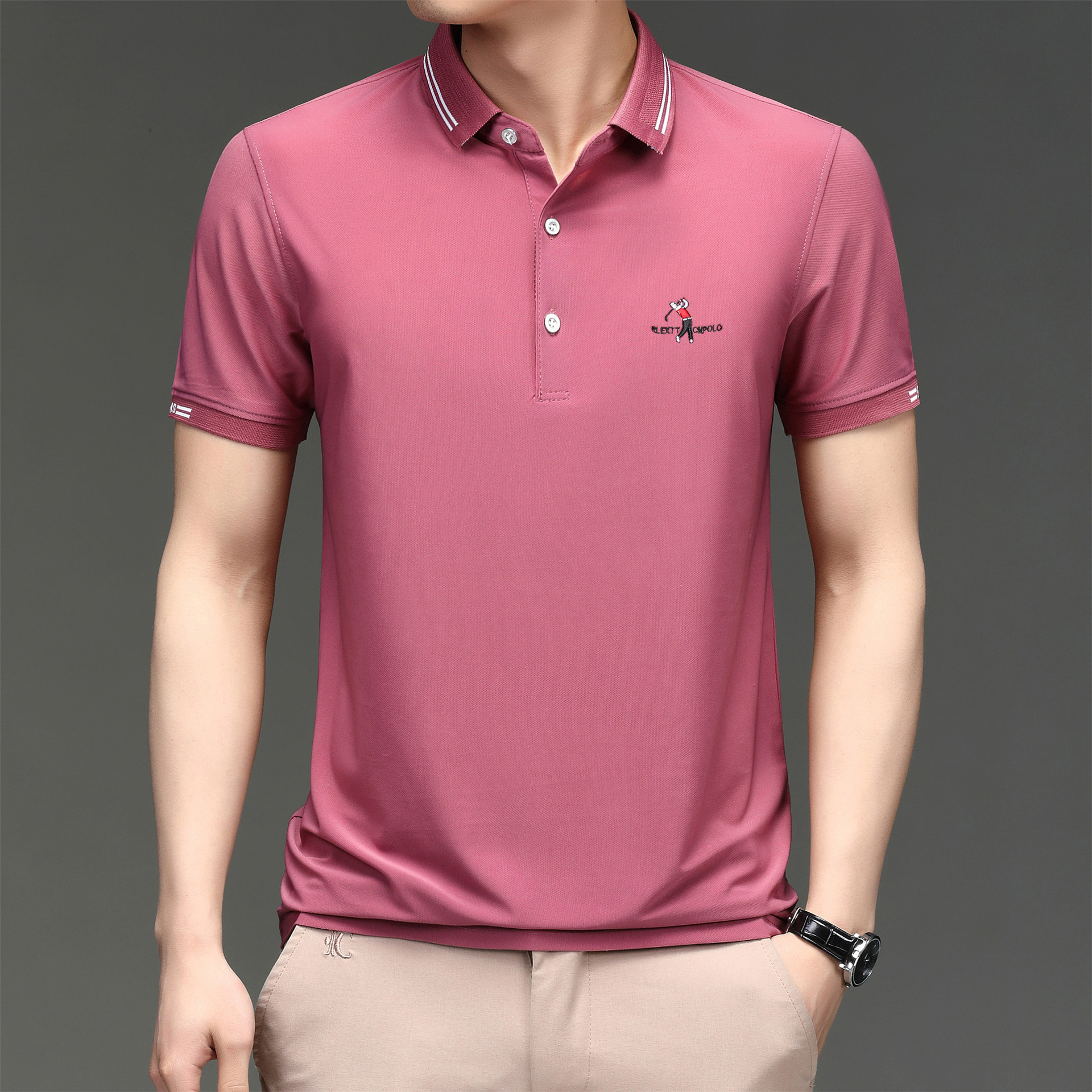站外代发短袖polo衫男纯色翻领刺绣男士t恤夏季冰丝半袖厂家直销
