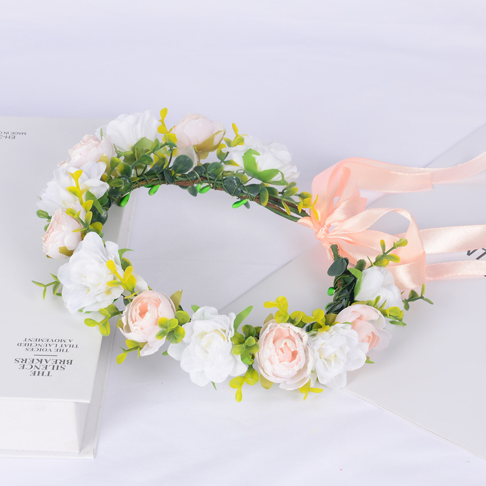 批发新款花环超仙新娘头饰手工仿真花朵仙女头花环结婚摄影发饰品