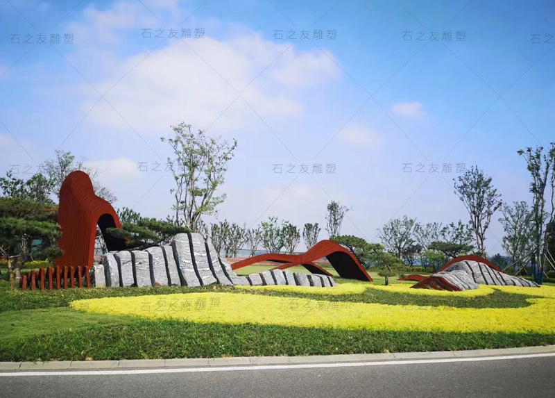 雪浪石切片组合风景石石材园林景观石庭院点缀石假山石泰山石片石