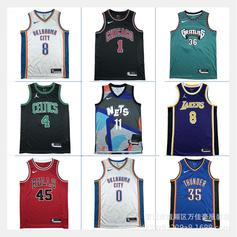 美式热压球衣篮网雷霆湖人詹姆斯杜兰特亚历山大复古风休闲篮球服