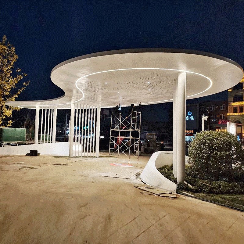 制作园林广场新中式 不锈钢廊架钢结构铝板 景观廊架雕塑设计施工