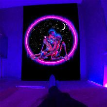 跨境亚马逊炫彩骷髅荧光挂毯蘑菇迷幻外星人背景布房间装饰挂布