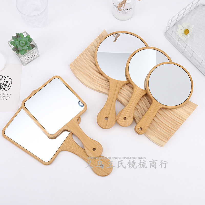 Beauty Bamboo Mirror Portable Make-up Mirror Tattoo Handle Hand Mirror Portable Mirror Retro Handheld Mirror