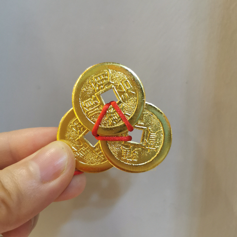 三帝钱纯铜三角铜钱结乾隆道光嘉庆钱到家玄关客厅聚宝盆工艺摆件