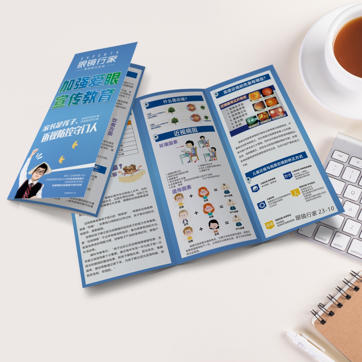 学生配眼镜店盛大开业三折页宣传单设计打印刷海报广告纸展架制作