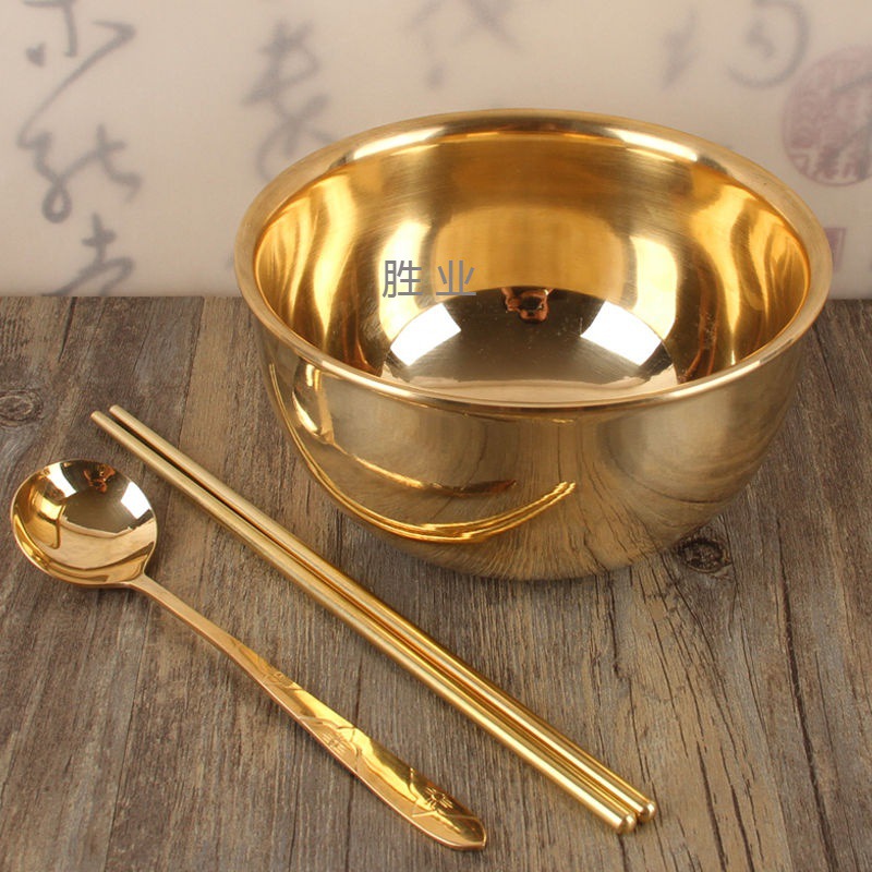 铜碗筷勺套装纯铜餐具家用饭碗韩国纯手工金碗儿童成人黄铜碗