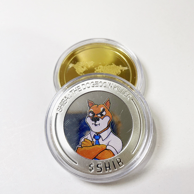齐全现货狗狗币 彩uv柴犬实物纪念章镀银硬币shib浮雕硬币纪念币