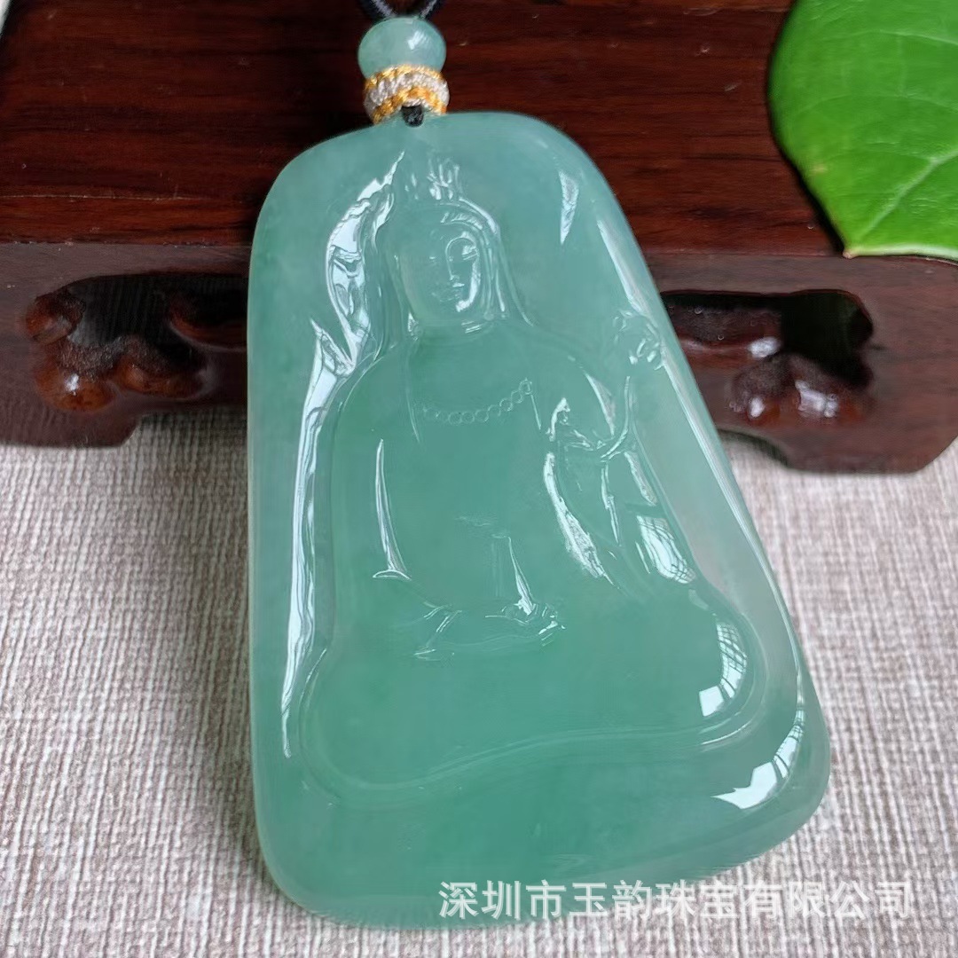 天然a货翡翠老坑男女款生肖守护神冰润晴底大势至菩萨吊坠30.