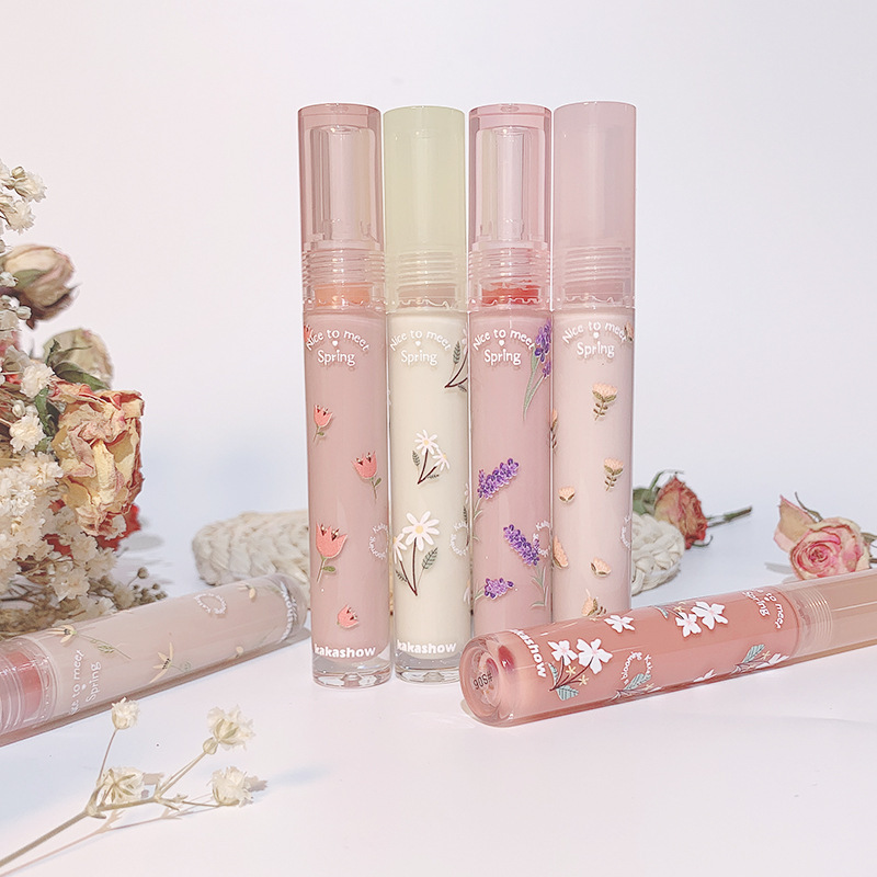 Kakashow First Kiss Mirror Water Light Lip Lacquer Full Lips Moisturizing White Lipstick Water Mist Dew Nude Color Girl