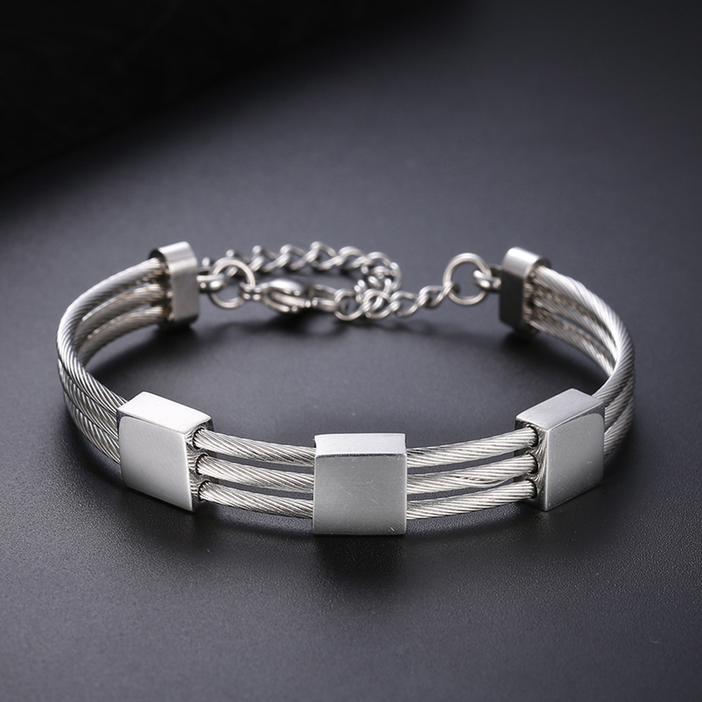 定制批发网红钢丝线手镯 金属朋克嘻哈潮流钛钢首饰跨境厂家