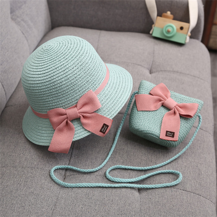 Children's Sunshade Hat Girls' Spring and Summer New Straw Hat Coin Purse Baby Sun-Proof Beach Hat Sun Bucket Hat