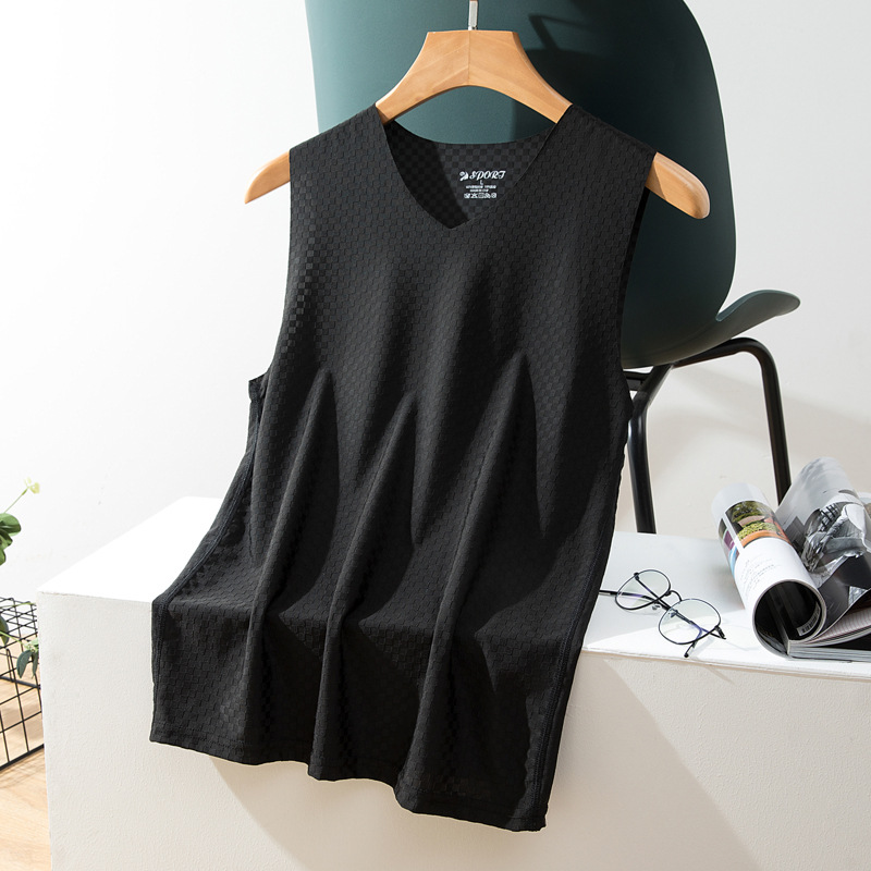 New Ice Silk Quick-Drying Vest Men's Summer Wear Seamless Thin Slim Mesh Sports Wide Shoulder Sleeveless T-shirt Fashion