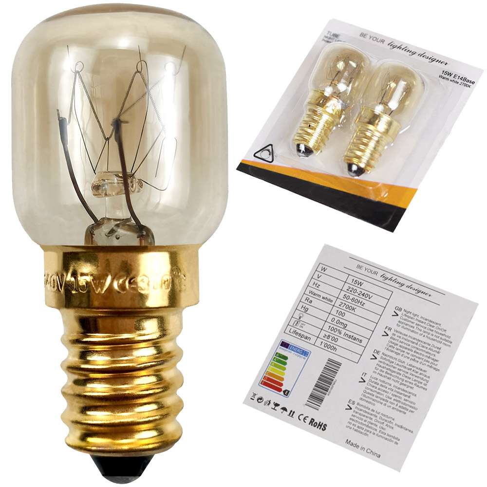 2只一盒亚马逊烤箱灯泡耐300℃度高温微波炉灯盐晶灯220v e14 15w