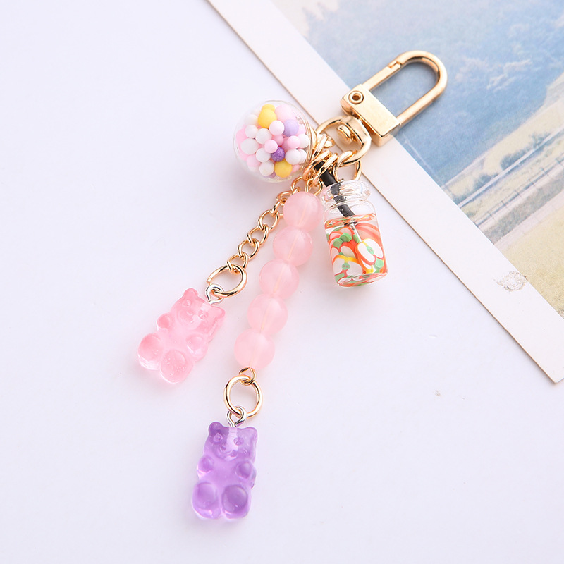 Ins Cute Girl Heart Candy Bear Keychain Rainbow Color Soft Candy Airpods Earphone Protective Cover Package Pendant