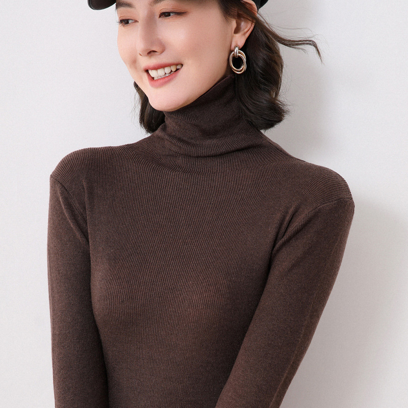 羊毛混纺21高领羊毛衫堆堆领仿羊绒衫女韩版修身内搭针织毛衣打底