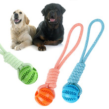 新款狗狗玩具跨境狗磨牙洁齿啃咬绳结玩具球狗拔河互动手拉漏食球