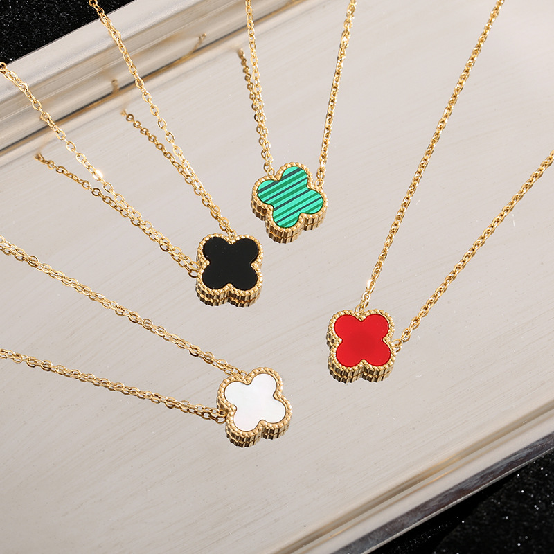 Double-Sided Clover Necklace Internet Celebrity Xiaohongshu Lucky Four-Leaf Clover 18K Gold Necklace Mother Shell Cross-Border Sold Jewelry Wholesale