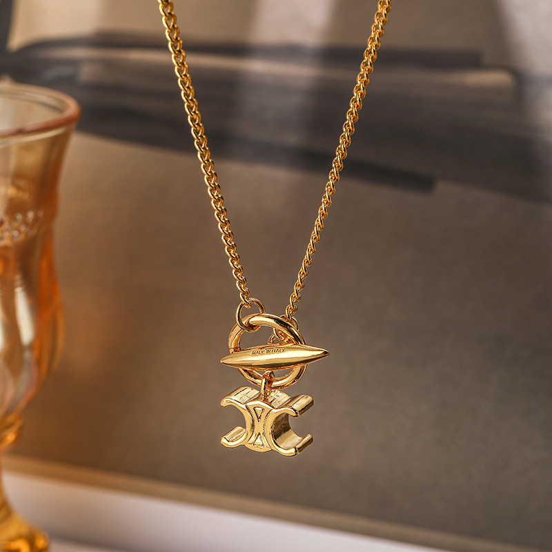 法式复古凯旋门ot扣字母项链女百搭高级感小众轻奢时尚气质毛衣链