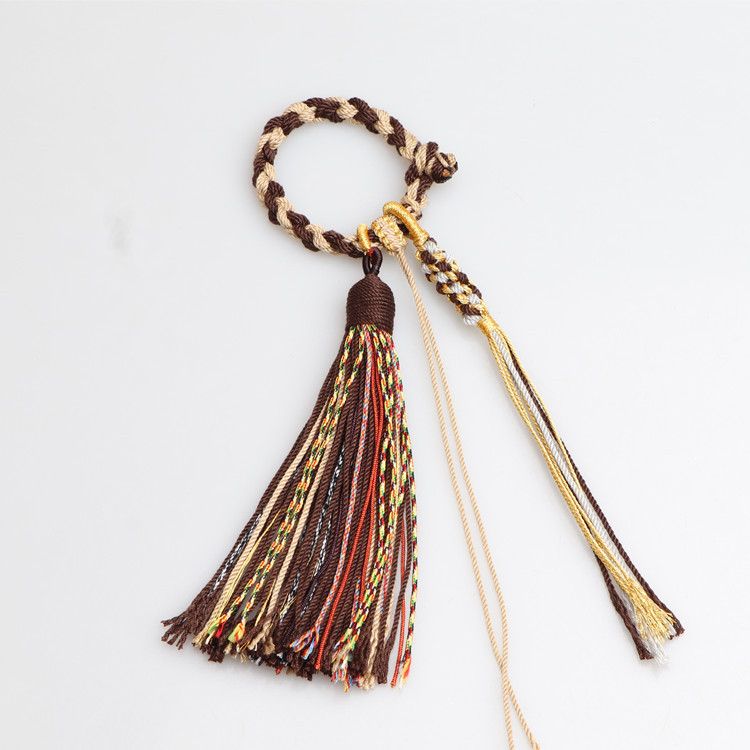 Tibetan Ring Tassel Hand-Made Cotton Threads Tassel Pendant Hand-Knitted Rope Bag Hanging Tassel DIY Wearable Pendant Spacer Beads